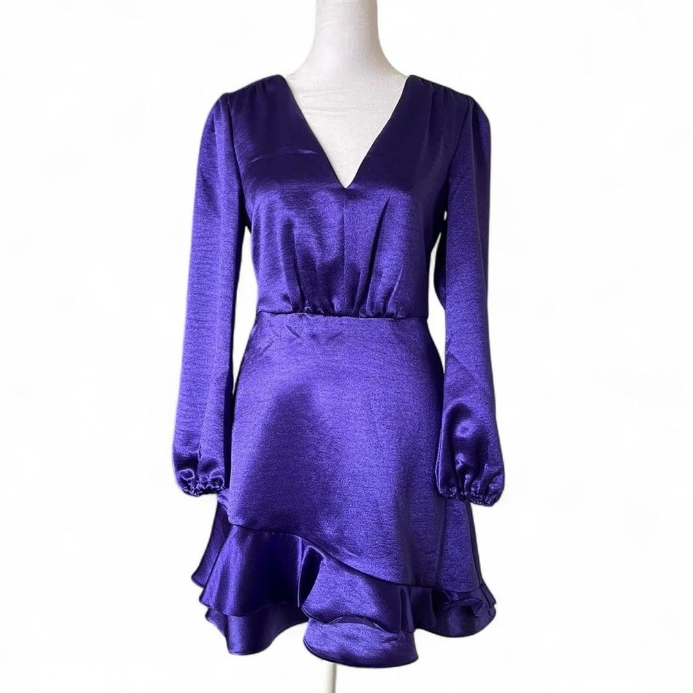 NWT French Connection Purple Satin Shimmer Dress with Ruffle Hem - Size 2